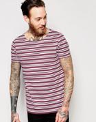 Asos Stripe T-shirt With Boat Neck In Burgundy