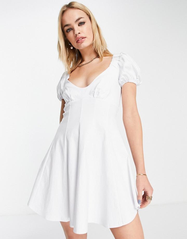 Asos Design Structured Skater Mini Dress With Seam Detail-white