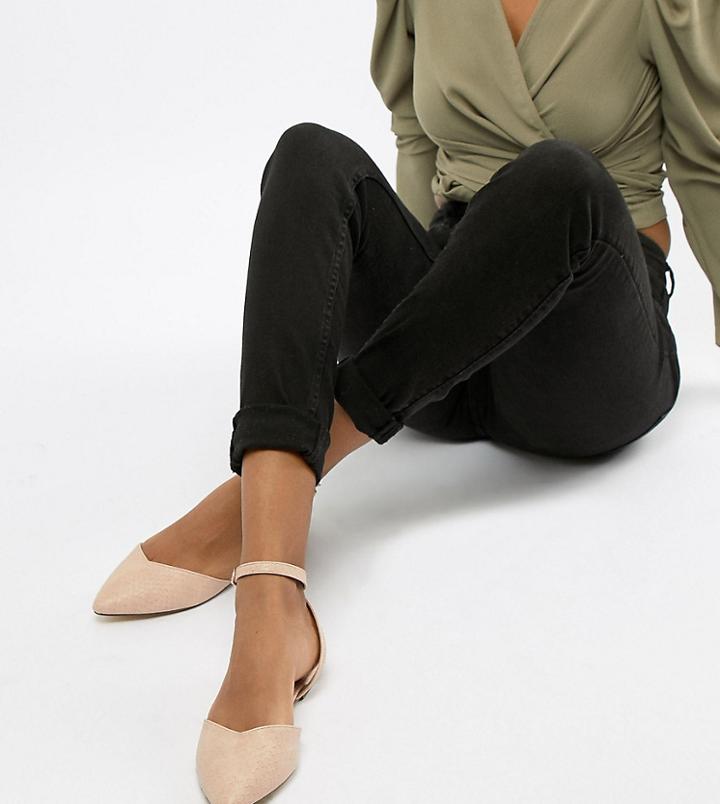 Lost Ink Wide Fit Ellie Ankle Tie Flat Shoes - Beige