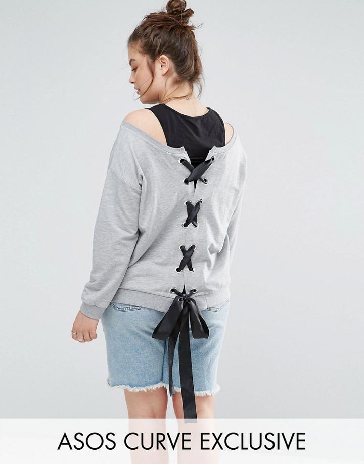 Asos Curve Sweat With Tank & Lace Up Back - Gray