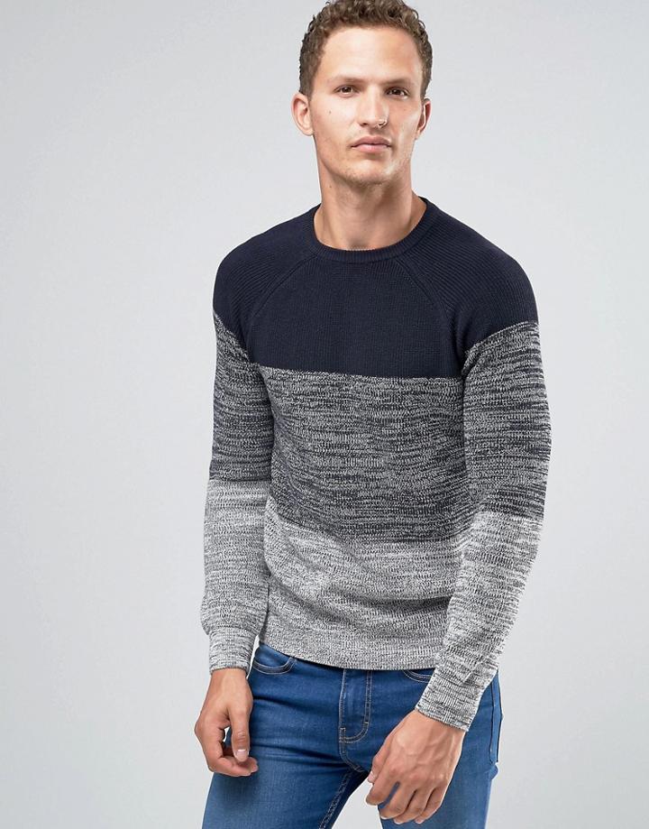 Celio Crew Neck Knitted Sweater With Black Stripe - Navy