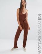 One Day Tall Wrap Front Cami Strap Jumpsuit - Brown