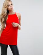 Asos Cami With Skinny Straps And Square Neck - Red