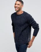 Bellfield Flecked Cable Knitted Sweater - Navy