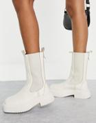 Asra Connie Calf Length Chelsea Boots In Cream Leather-white