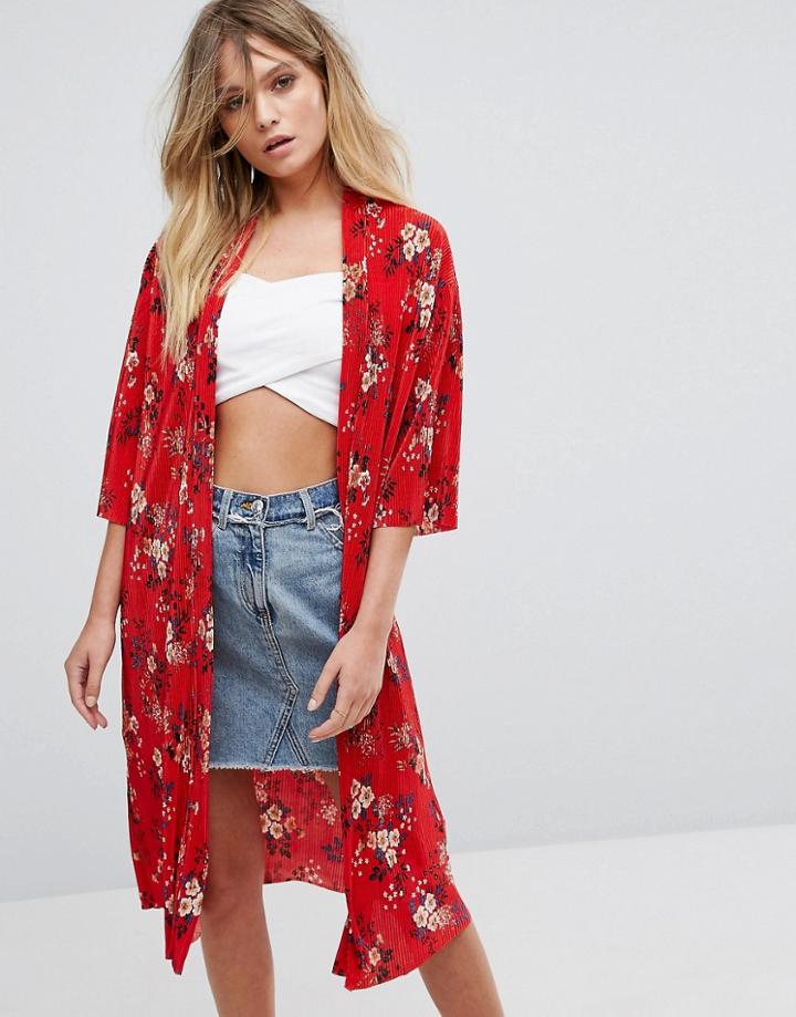 New Look Plisse Kimono - Red