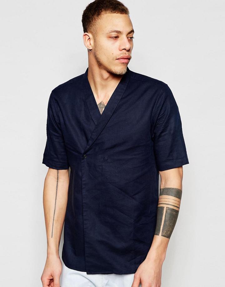 Asos Shawl Kimono In Navy - Navy