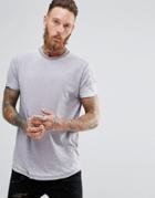 Asos Longline Burnout T-shirt With Curved Hem In Purple - Blue