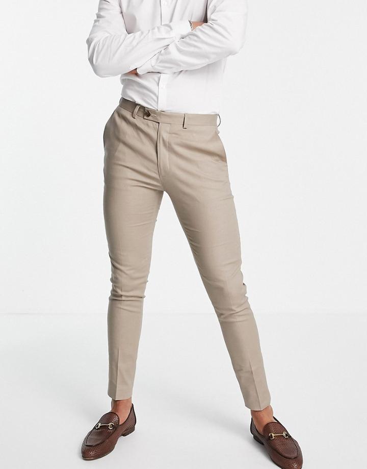 Asos Design Super Skinny Suit Pants In Taupe Cotton Linen-neutral