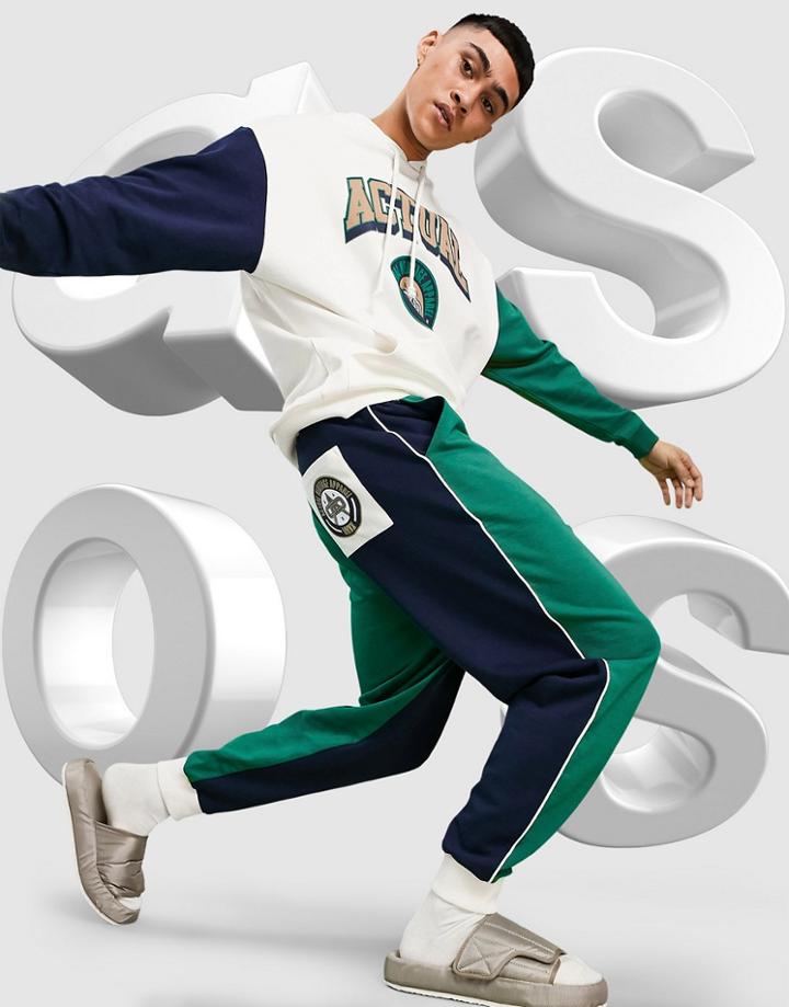 Asos Actual Set Relaxed Sweatpants With Cut And Sew In Gray Heather Color Block-grey