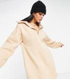 Missguided Sweat Dress With Zip Neck In Sand-black
