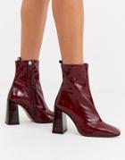 Office Alltogether Square Toe Leather Heel Boot In Oxblood-red