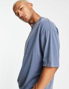 Asos Design Oversized T-shirt In Navy Organic Cotton Blend Acid Wash