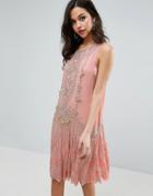 Asos Gold Embellished Mini Dress With Bow Detail - Pink