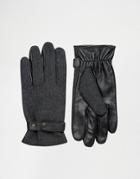 Asos Leather And Tweed Gloves In Charcoal - Black