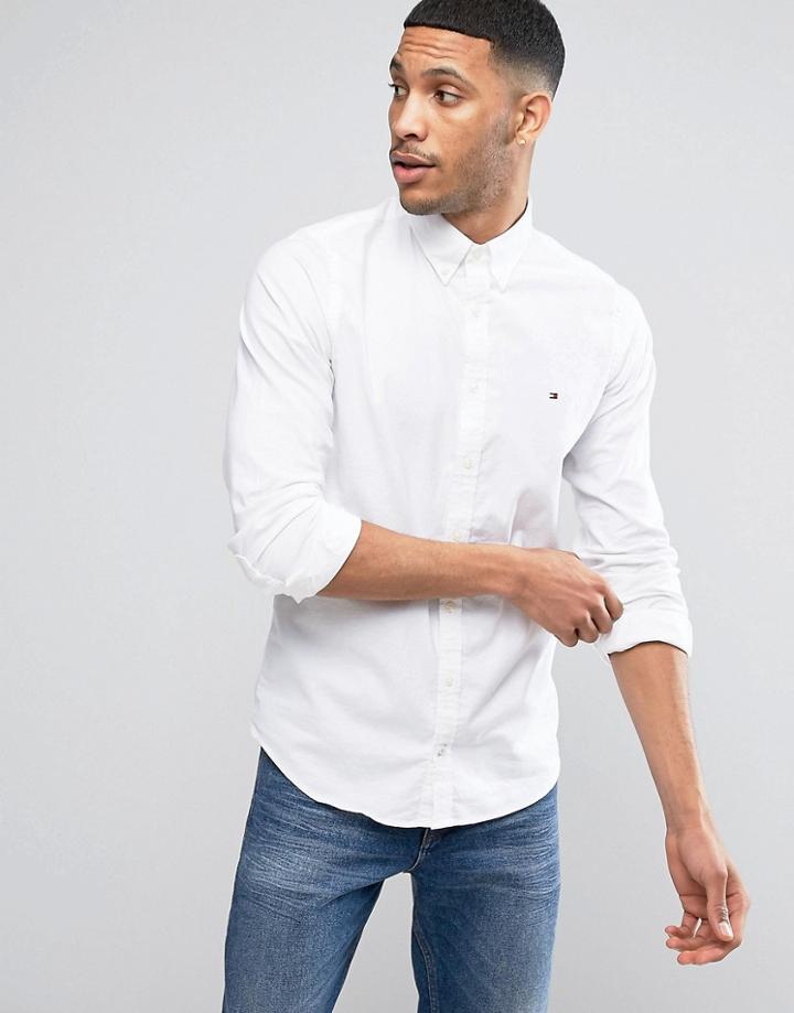 Tommy Hilfiger Stretch Oxford Shirt Slim Fit Buttondown In White - White