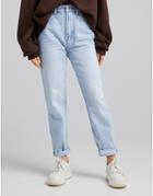 Bershka Mom Jean In Bleached Wash-blues