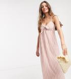 Asos Design Petite Cami Bow Front Maxi Sundress In Rose Stripe-multi