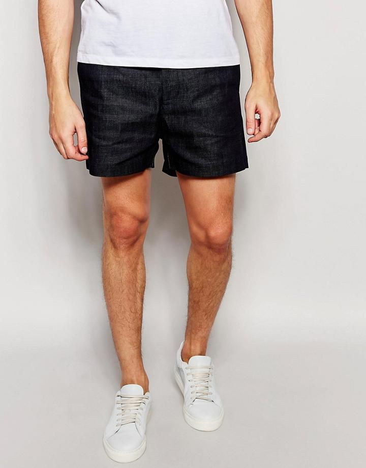 Weekday Pc Leave Denim Shorts Tailored In Dark Blue - Dark Blue