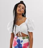 Collusion Ruched Front Crop Top - White