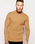 Asos Roll Neck Ribbed Sweater - Camel