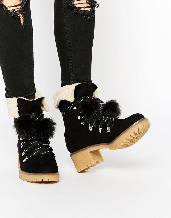 Asos Rock Face Lace Up Ankle Boots - Black