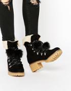 Asos Rock Face Lace Up Ankle Boots - Black