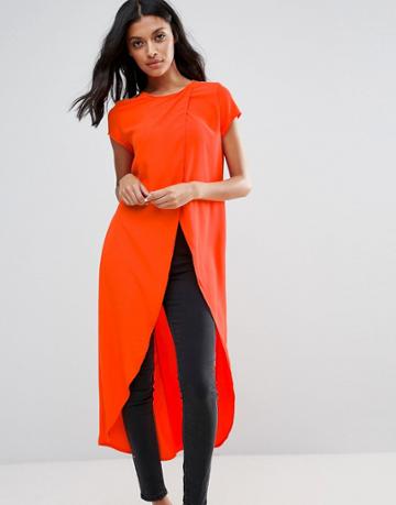 Twin Sister Longline Wrap Top - Orange