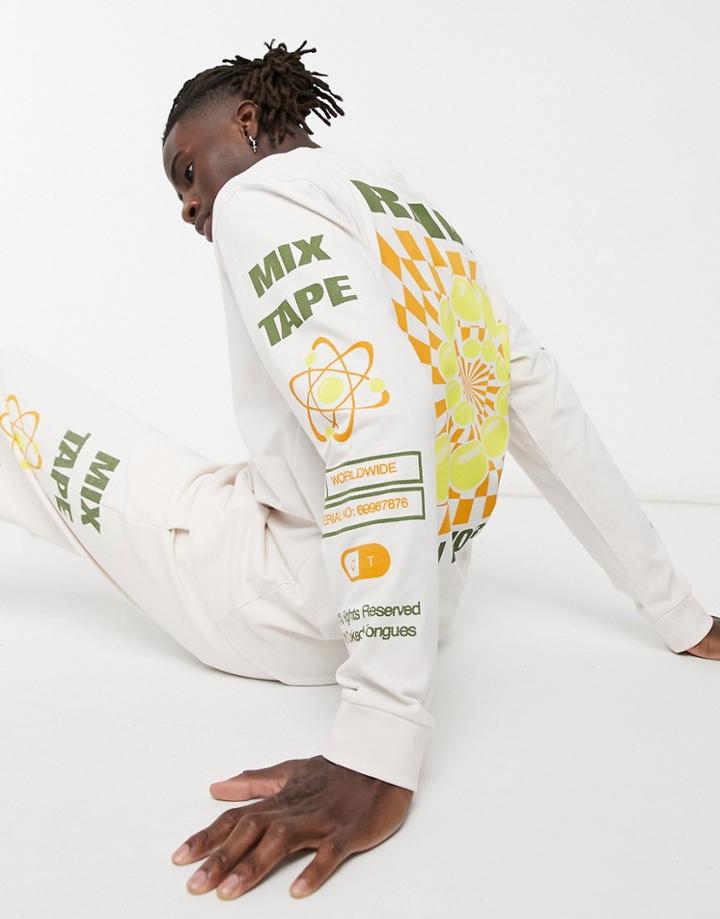 Crooked Tongues Set Long Sleeve T-shirt With New World Rave Print In Ecru-neutral