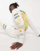Crooked Tongues Set Long Sleeve T-shirt With New World Rave Print In Ecru-neutral