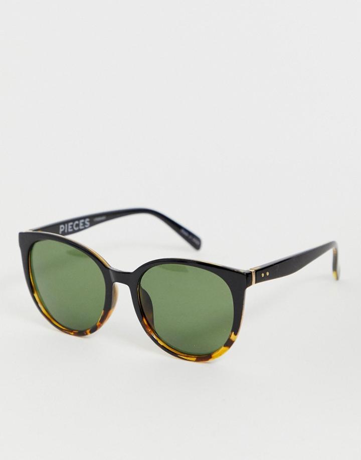 Pieces Round Tortoise Shell Sunglasses - Brown