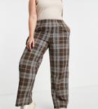 Asos Design Curve Pull On Pant With Hammer Loop In Brown Check