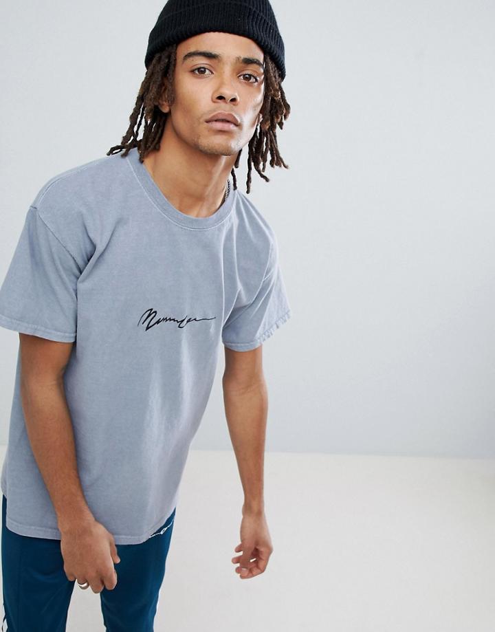 Mennace Oversized T-shirt In Gray With Embroidered Logo - Gray