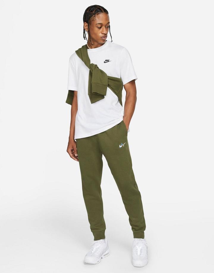 Nike Logo Twist Pack Embroidered Logo Cuffed Sweatpants In Khaki-green