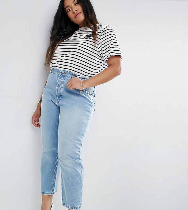 Asos Design Curve Florence Authentic Straight Leg Jeans In Cambridge Light Mid Wash - Blue
