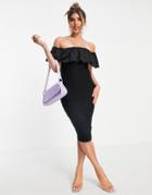 Vesper Midi Body-conscious Dress With Ruffle Detail In Black