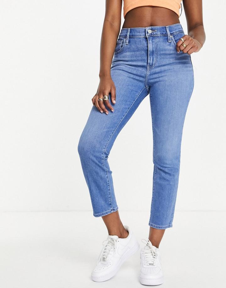 Levi's 724 High Rise Straight Crop Jeans In Mid Wash Blue