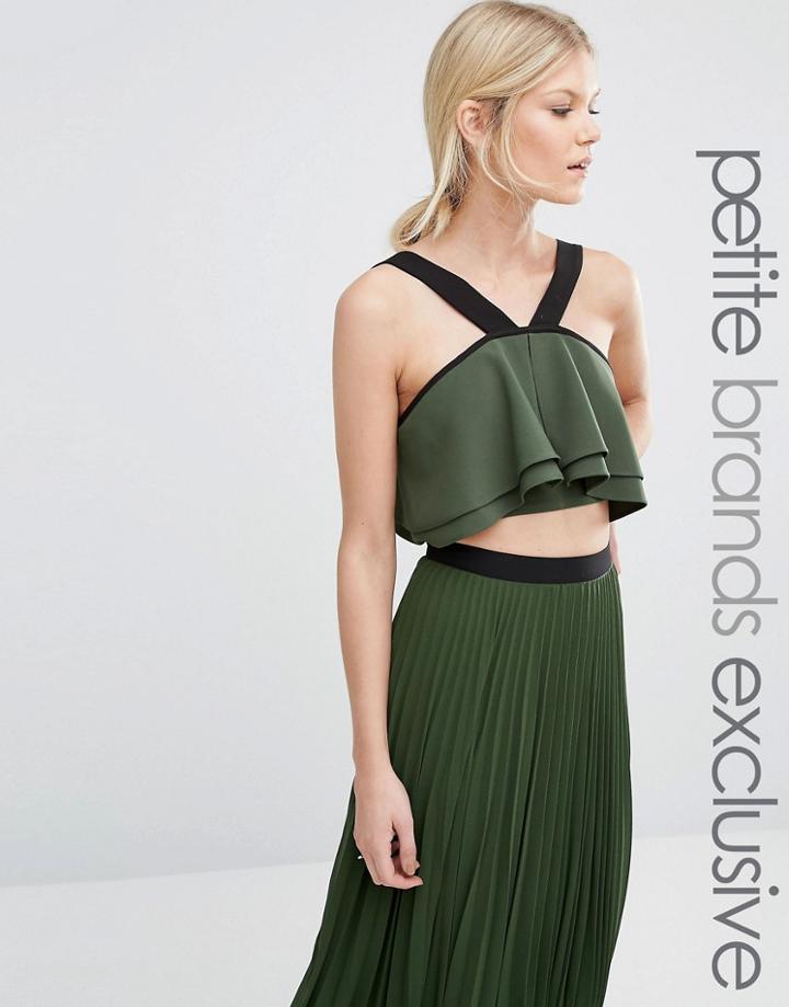 True Decadence Petite Strappy Fluted Crop Top - Green