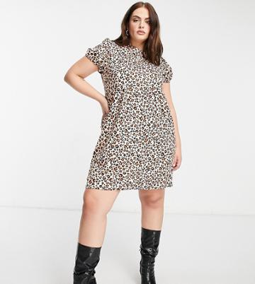 Street Collective Curve Jersey Tiered Smock Dress In Leopard Print-multi