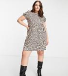 Street Collective Curve Jersey Tiered Smock Dress In Leopard Print-multi