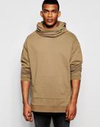 Asos Longline Oversized Hoodie With Funnel Neck & Hood In Camel - Coco Brown