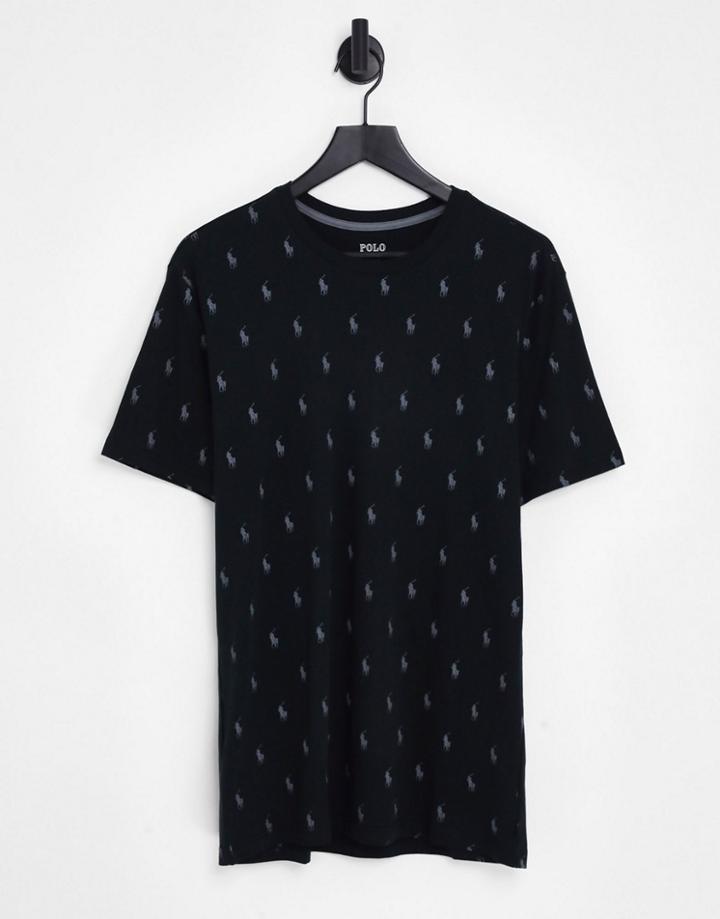 Polo Ralph Lauren Lounge T-shirt With All Over Pony Logo In Black