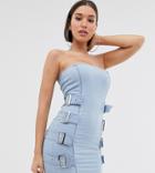 Liquor N Poker Belt Detail Denim Bandeau Dress-blue