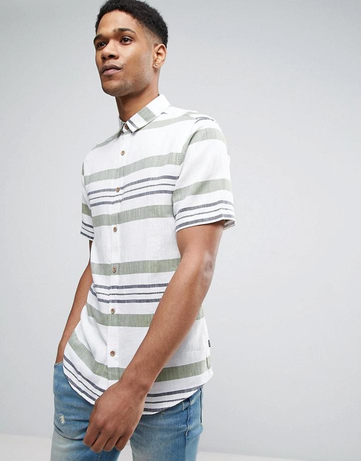 Only & Sons Short Sleeve Shirt In Slim Fit With Mixed Stripe - Green