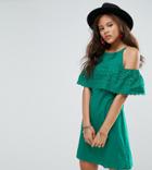 Asos Tall Broderie Cold Shoulder Mini Sundress - Green