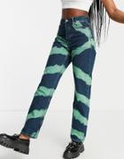 Topshop Dad Jean In Green Tie Dye-multi