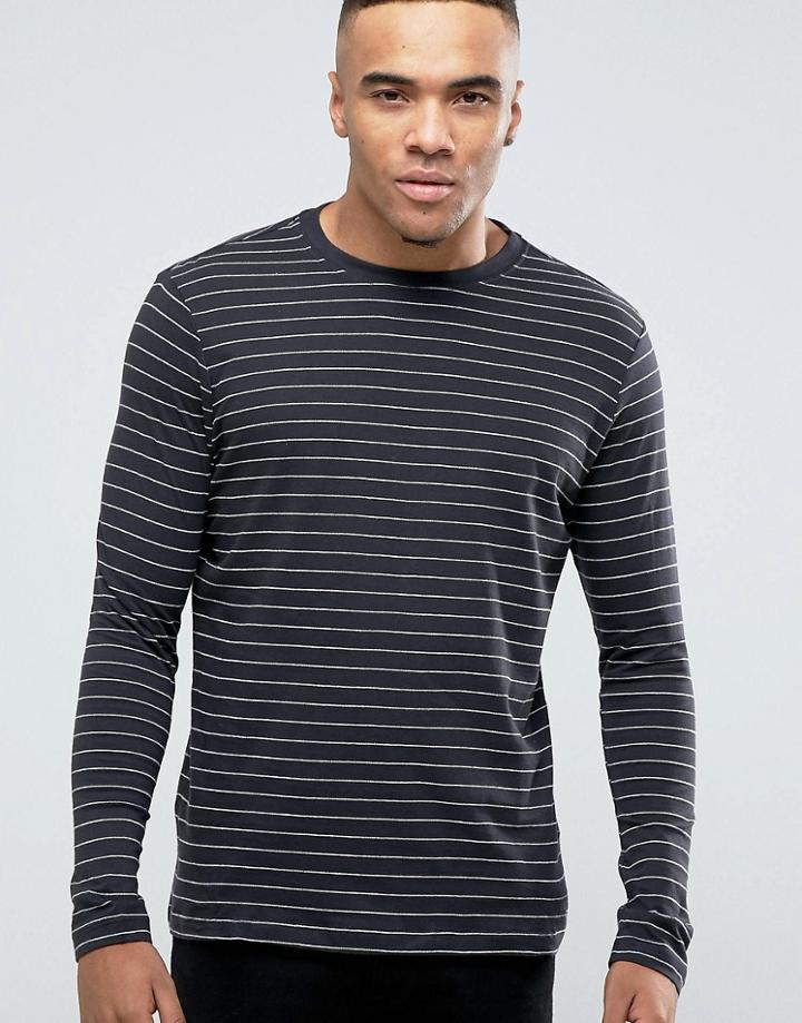 New Look Striped Long Sleeve Top In Black - Black