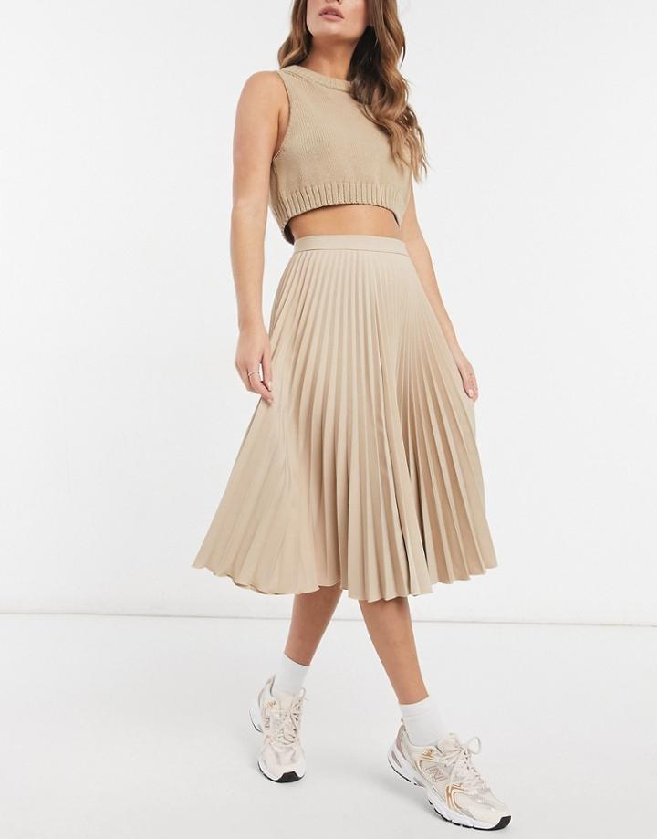 Closet London Pleated Midi Skirt In Stone-neutral