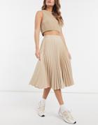 Closet London Pleated Midi Skirt In Stone-neutral