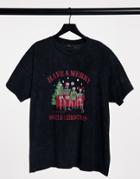 Asos Design Christmas T-shirt With Skeleton Family Christmas Motif In Washed Black-grey